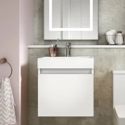 Minnie 500mm Wall Mounted 1 Door Vanity Unit & Polymarble Basin - Gloss White