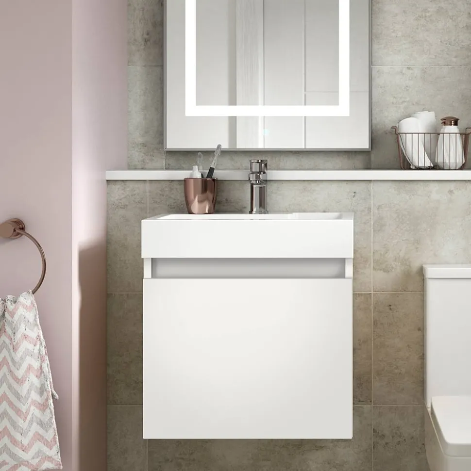 Minnie 500mm Wall Mounted 1 Door Vanity Unit & Polymarble Basin - Gloss White