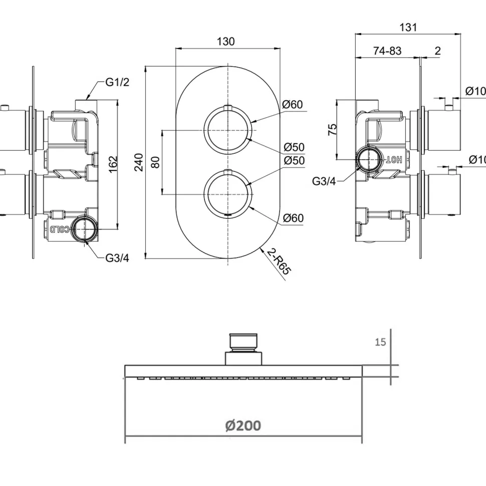 Natasha Concealed Thermostatic Shower Valve & ABS Fixed Shower Head