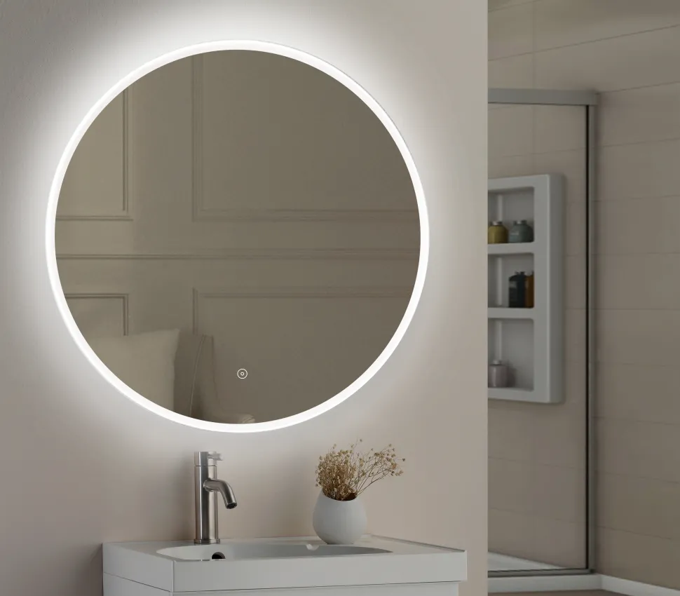 Nicole LED Illuminated Round Slimline Bathroom Mirror with Demister Pad & Colour Change LEDs - 600mm & 800mm