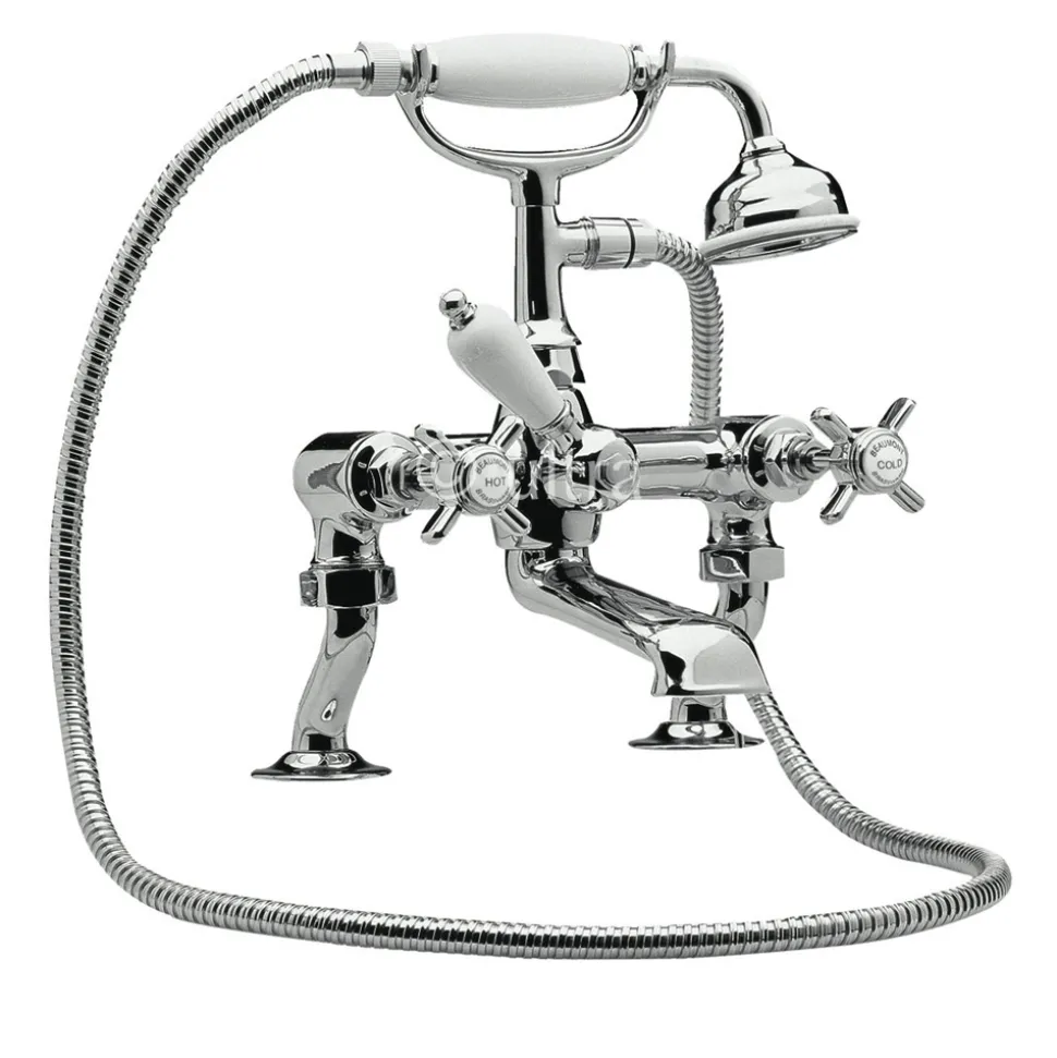 nuie Beaumont Luxury Cranked Deck Mounted Bath Mixer with Handset Kit