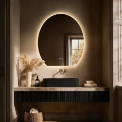 Origins Living Claris Oval Cut LED Illuminated Mirror with Demister Pad & Colour Change Lights - 800 x 900mm