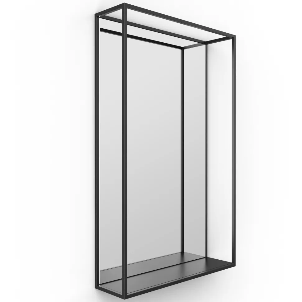 Origins Living Docklands Matt Black Framed Mirror with Shelf - 500 x 800mm