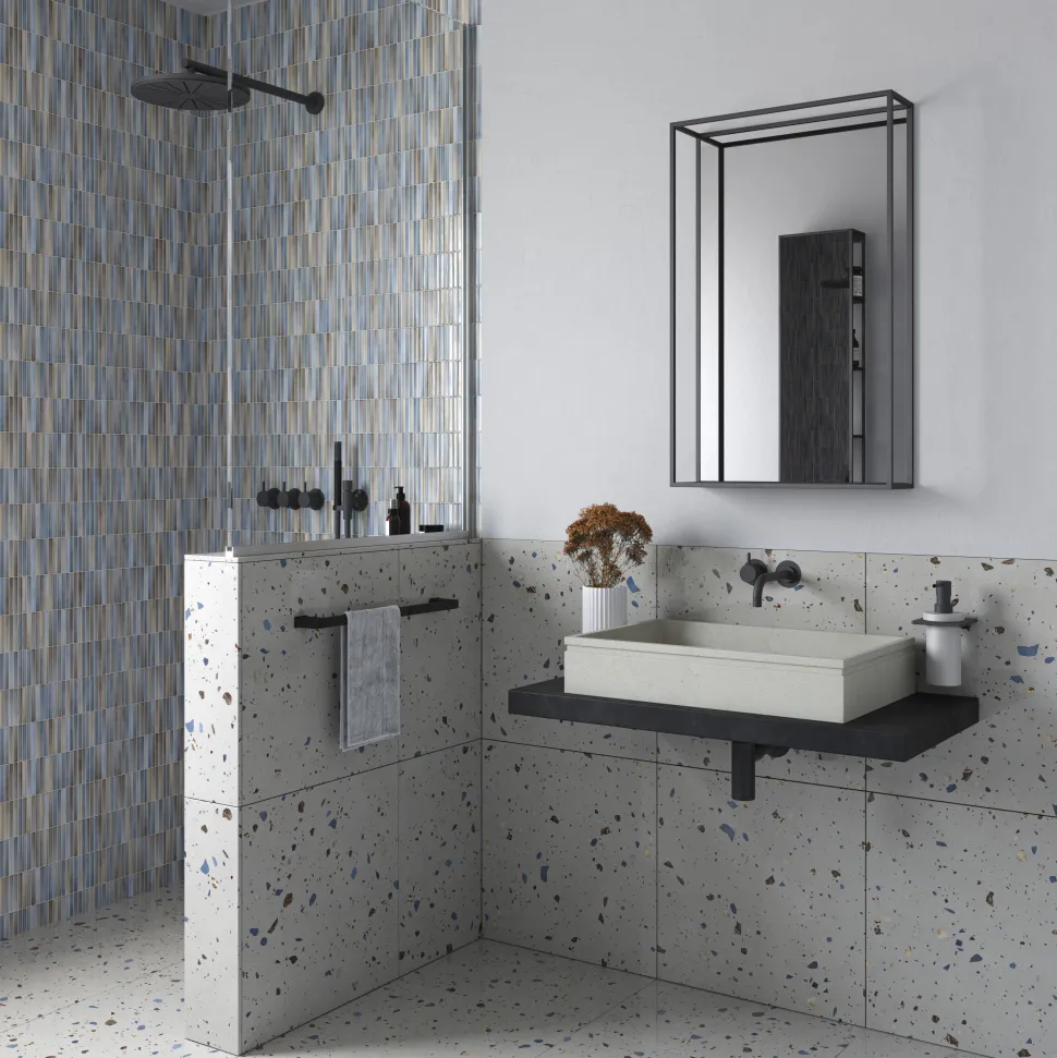 Origins Living Docklands Matt Black Framed Mirror with Shelf - 500 x 800mm