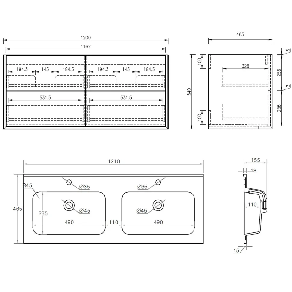 Oslo 1200mm Wall Mounted Vanity Unit & Matt White Basin