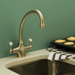 Perrin & Rowe Etruscan Twin Lever Monobloc Mixer with Swivel Spout