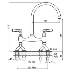 Perrin & Rowe Ionian 2 Hole Bridge Sink Mixer with Porcelain Levers