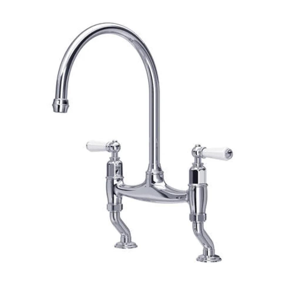 Perrin & Rowe Ionian 2 Hole Bridge Sink Mixer with Porcelain Levers