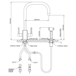 Perrin & Rowe Juliet Dual Lever 'U' Spout Mixer with Rinse