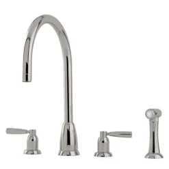 Perrin & Rowe Langbourn 4 Hole Curved Spout Mixer with Lever Handles & Pull-Out Rinse