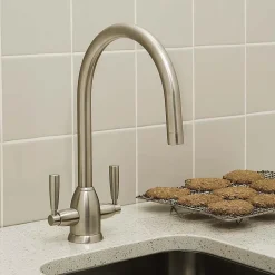 Perrin & Rowe Langbourn Twin Lever Swivel 'C' Spout Sink Mixer