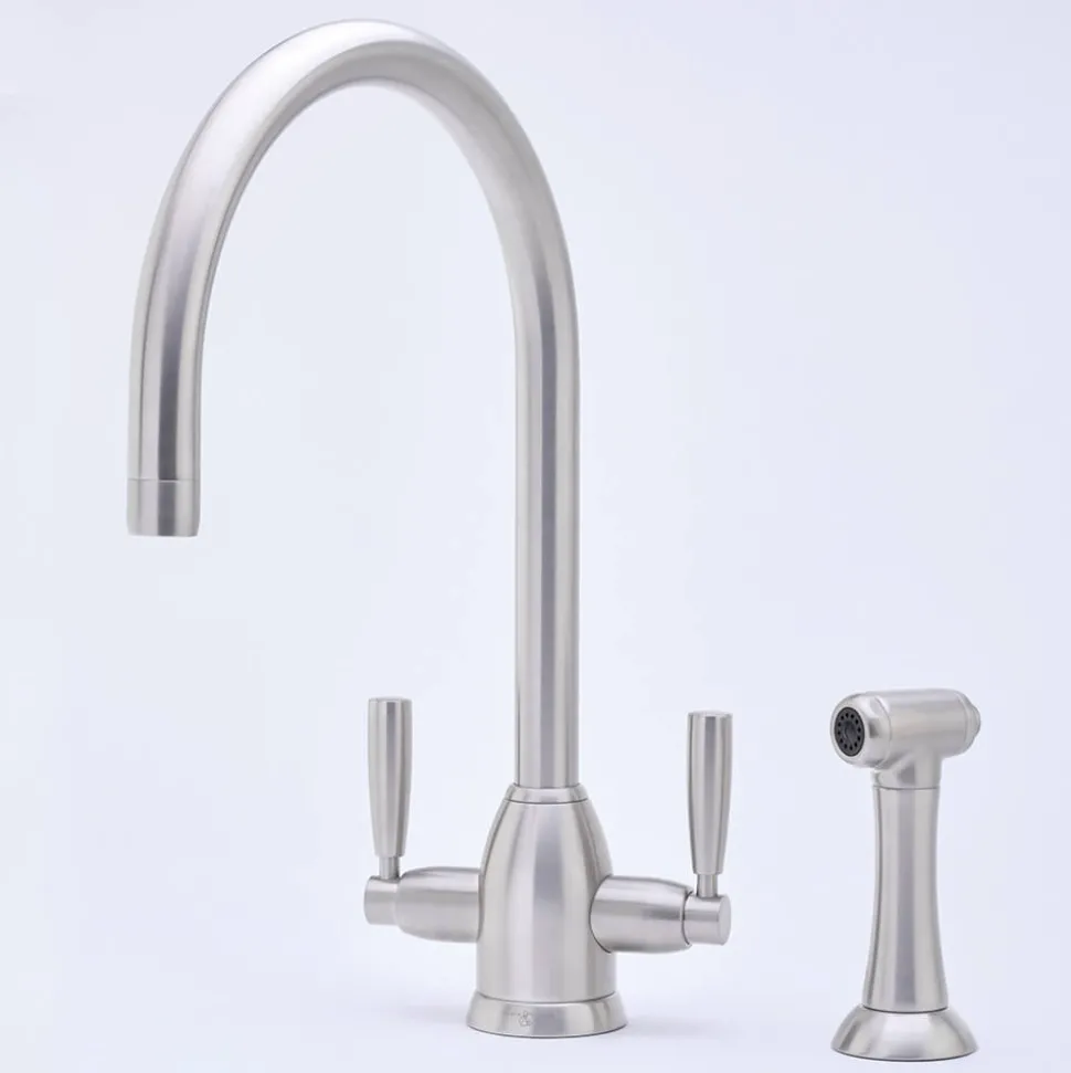 Perrin & Rowe Langbourn Twin Lever Swivel 'C' Spout Sink Mixer with Rinse