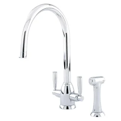 Perrin & Rowe Langbourn Twin Lever Swivel 'C' Spout Sink Mixer with Rinse
