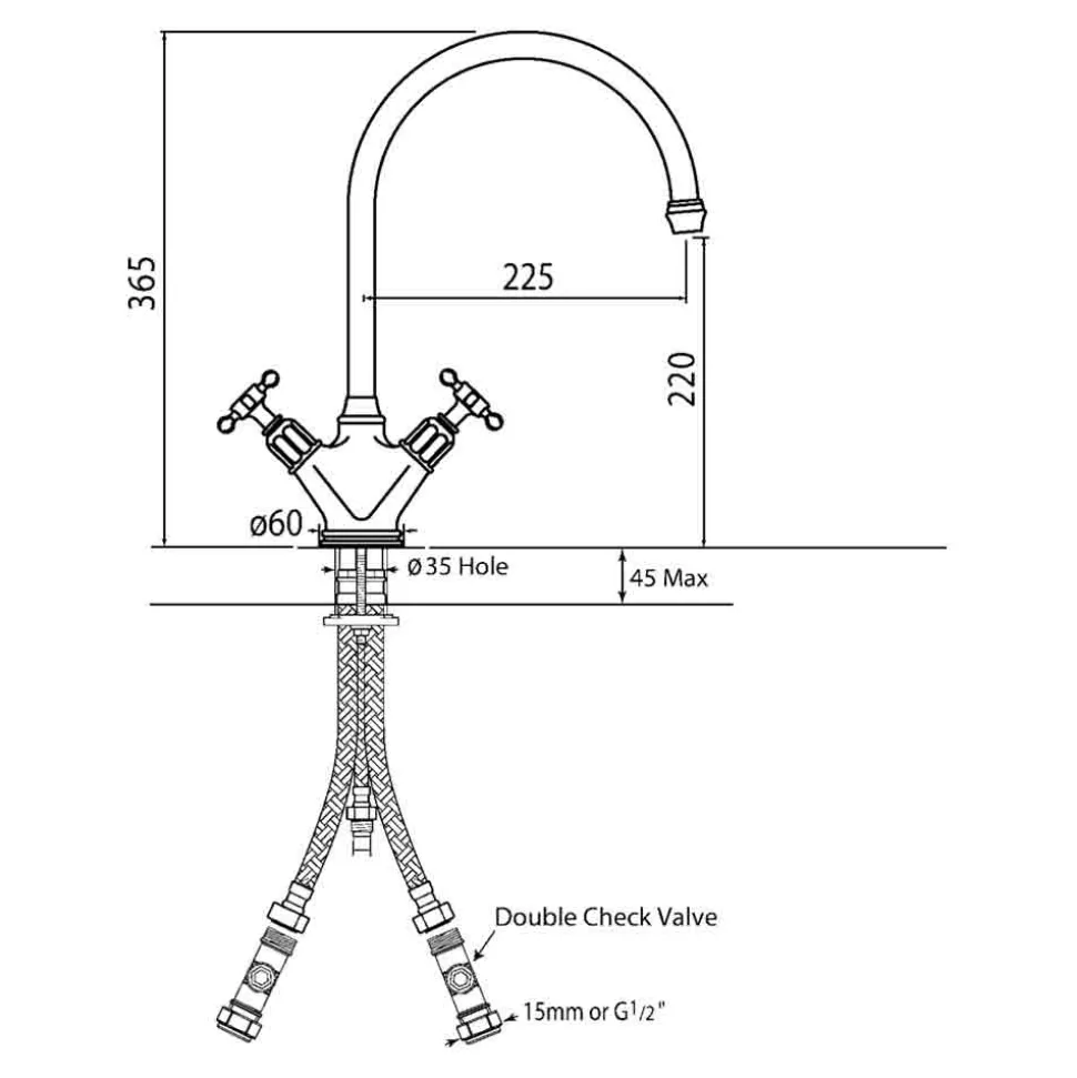 Perrin & Rowe Phoenician Twin Crosshead Monobloc Mixer with Swivel Spout