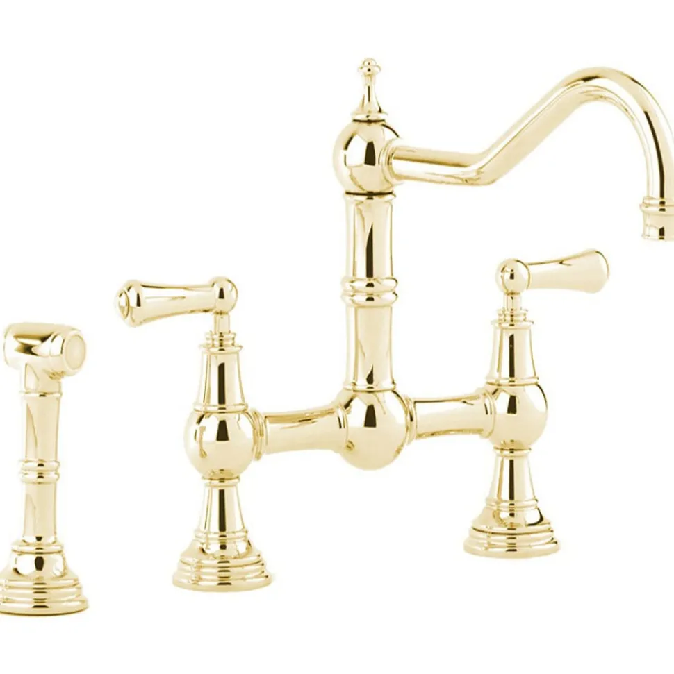 Perrin & Rowe Provence Bridge Kitchen Tap with Levers & Pull Out Faucet Hose