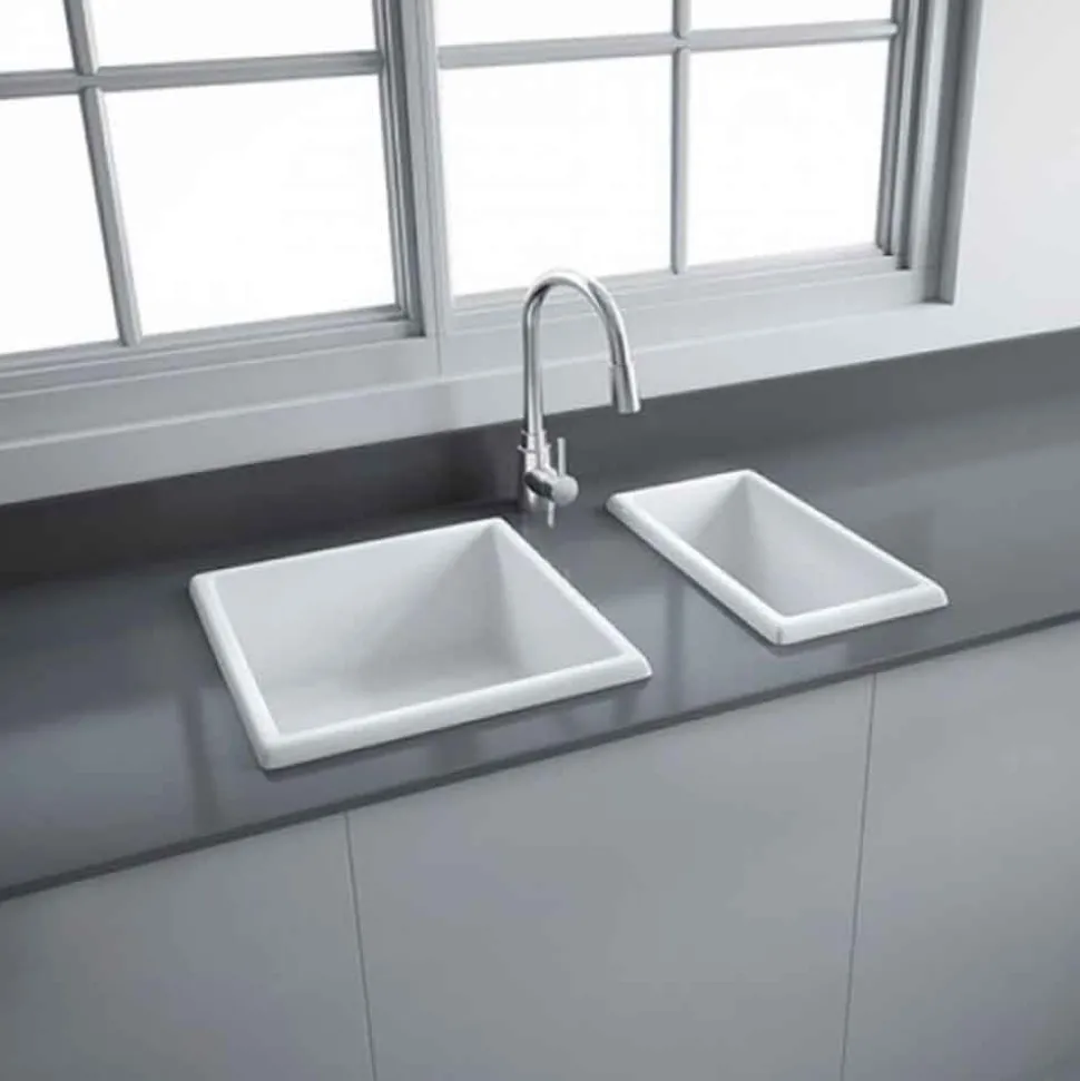 RAK Gourmet White Ceramic Rectangular 0.5 Bowl Kitchen Sink & Waste Kit - 250mm x 475mm