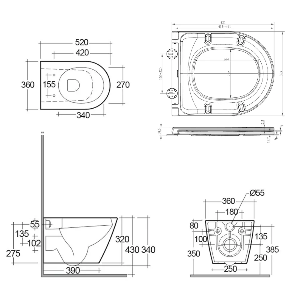 RAK Resort Rimless Wall Hung Toilet with Hidden Fixings & Soft Close Toilet Seat