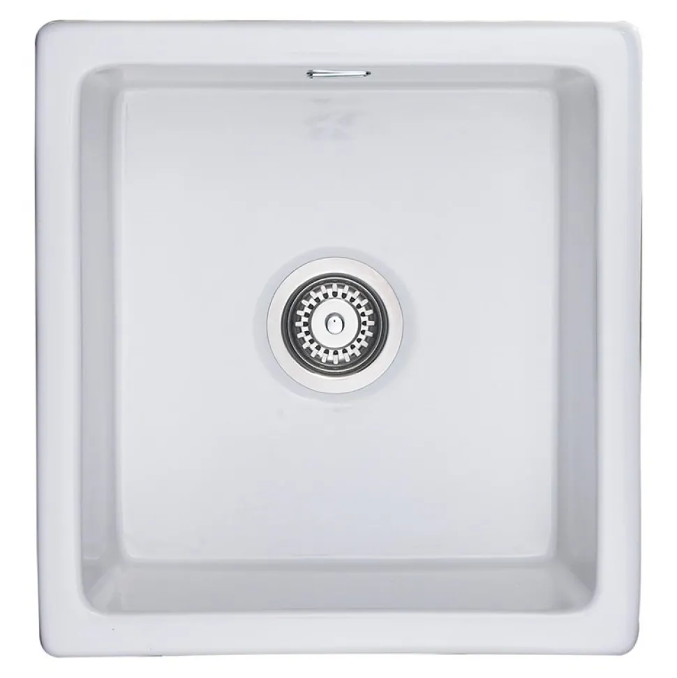 RAK Square Inset or Undermount White Ceramic Kitchen Sink & Waste - 450mm x 475mm