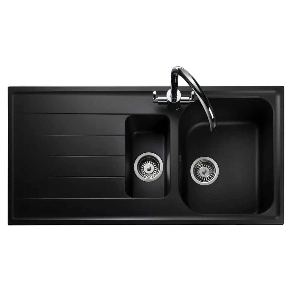 Rangemaster Amethyst Igneous Granite 1.5 Bowl Kitchen Sink with Reversible Drainer & Waste Kit - 1000 x 500mm