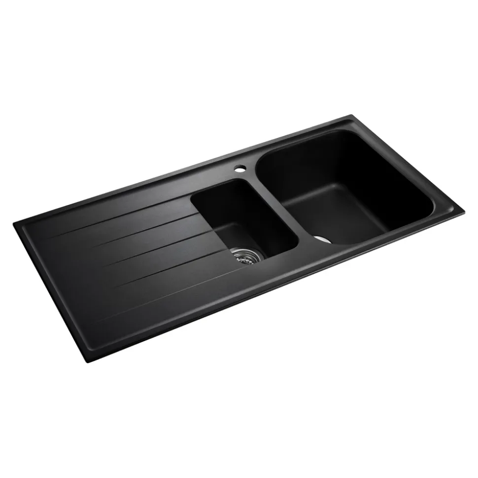 Rangemaster Amethyst Igneous Granite 1.5 Bowl Kitchen Sink with Reversible Drainer & Waste Kit - 1000 x 500mm