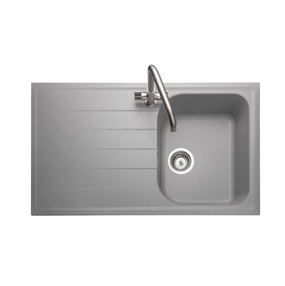Rangemaster Amethyst Igneous Granite Compact Single Bowl Kitchen Sink with Reversible Drainer & Waste Kit - 860 x 500mm