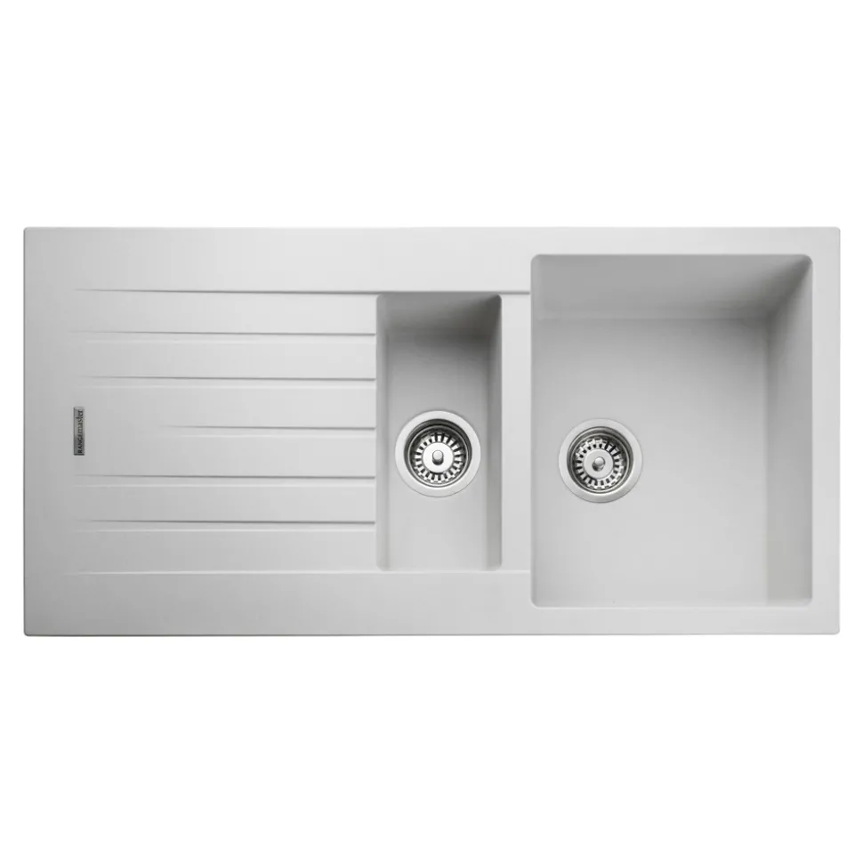 Rangemaster Andesite 1.5 Bowl Granite Crystal White Sink & Waste Kit with Reversible Drainer - 1000 x 500mm