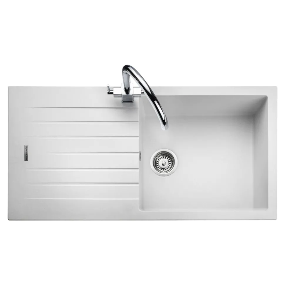 Rangemaster Andesite Large 1 Bowl Granite Crystal White Sink & Waste Kit with Reversible Drainer - 1000 x 500mm