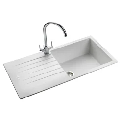 Rangemaster Andesite Large 1 Bowl Granite Crystal White Sink & Waste Kit with Reversible Drainer - 1000 x 500mm