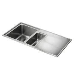 Rangemaster Arlington 1.5 Bowl Brushed Stainless Steel Sink & Waste Kit with Right Hand Drainer - 985 x 508mm