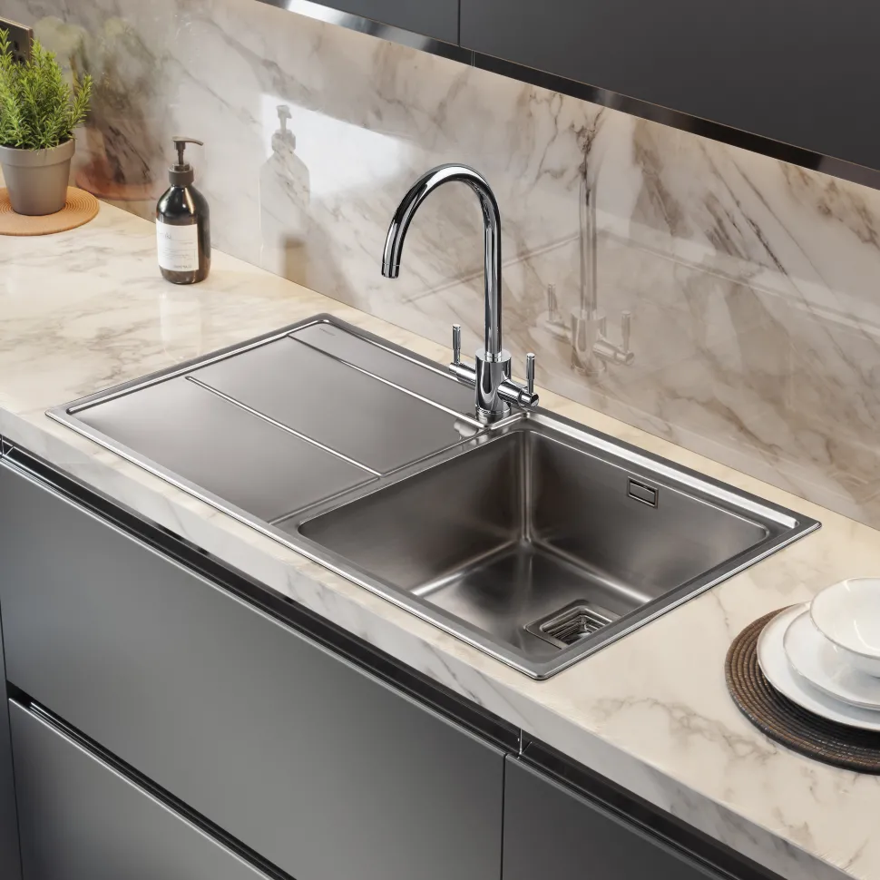 Rangemaster Arlington 1 Bowl Stainless Steel Sink & Waste Kit - 985 x 508mm