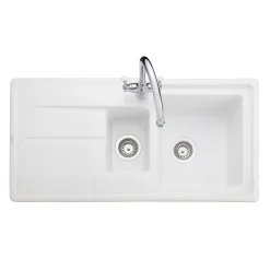 Rangemaster Arlington 1.5 Bowl White Fireclay Ceramic Sink & Waste Kit -Â 985 x 500mm