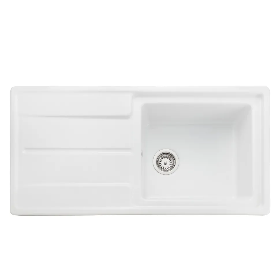 Rangemaster Arlington 1 Bowl White Fireclay Ceramic Sink & Waste Kit - 985 x 500mm
