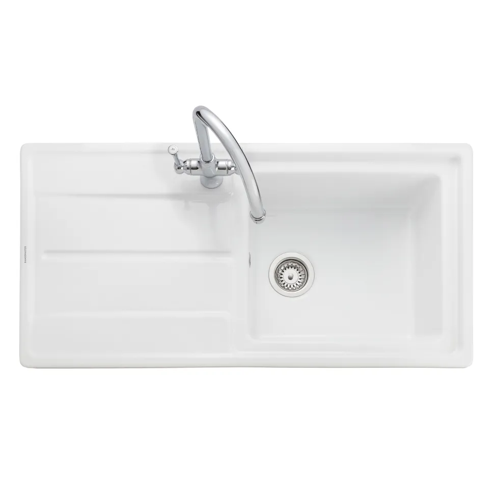 Rangemaster Arlington 1 Bowl White Fireclay Ceramic Sink & Waste Kit - 985 x 500mm