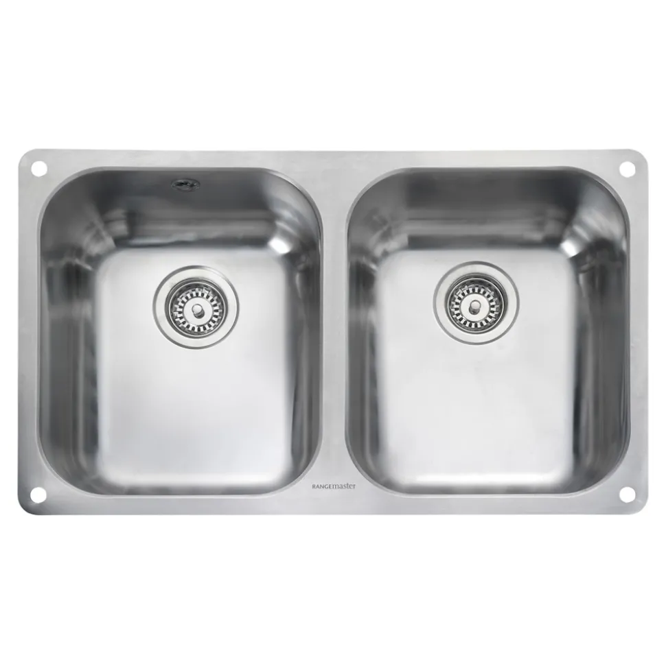 Rangemaster Atlantic Classic 2 Bowl Brushed Stainless Steel Undermount Sink & Waste Kit - 787 x 472mm