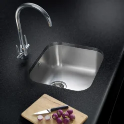 Rangemaster Atlantic Classic Single Bowl Brushed Stainless Steel Undermount Sink & Waste Kit - 460 x 440mm