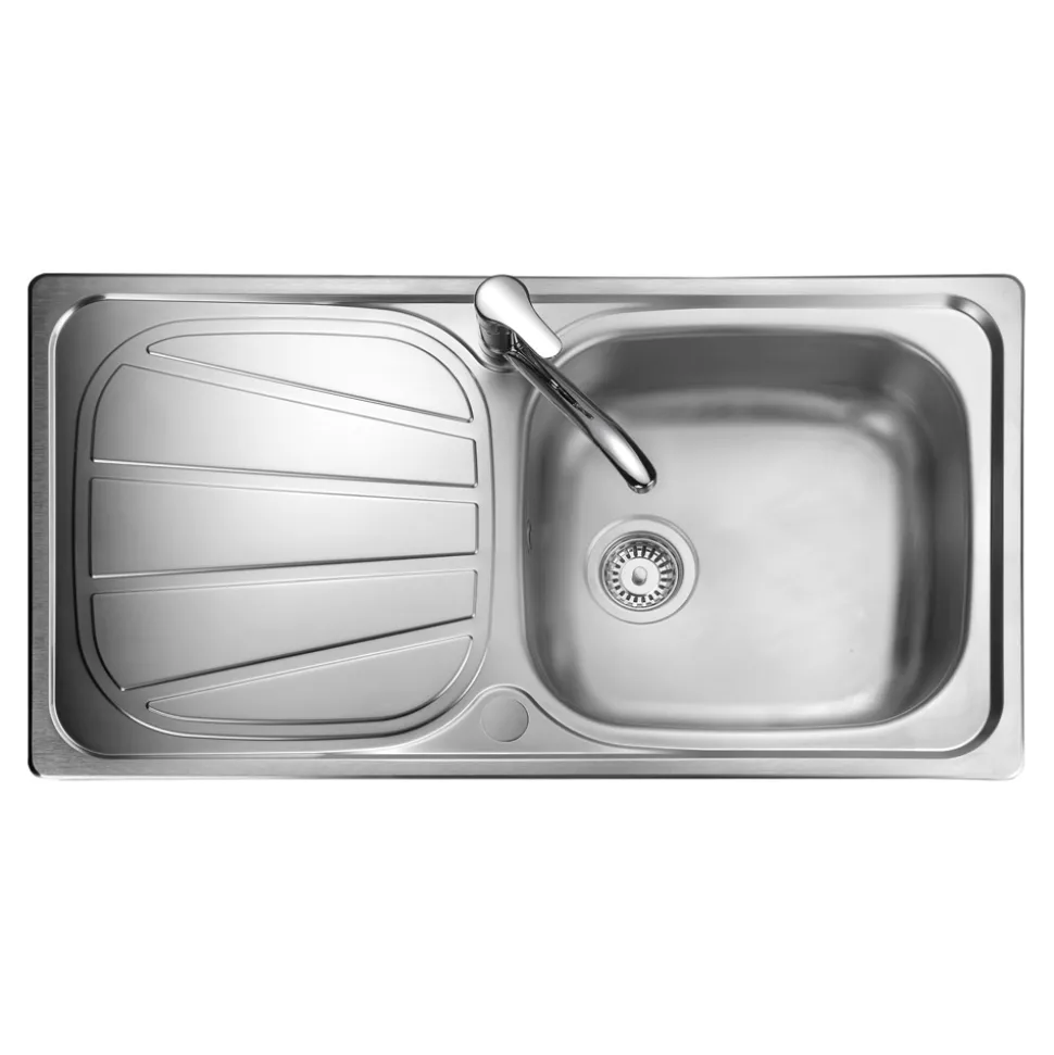 Rangemaster Baltimore 1 Bowl Brushed Stainless Steel Sink & Waste Kit with Reversible Drainer - 950 x 508mm