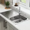 Rangemaster Baltimore Compact 1 Bowl Brushed Stainless Steel sink & Waste Kit with Reversible Drainer - 800 x 508mm