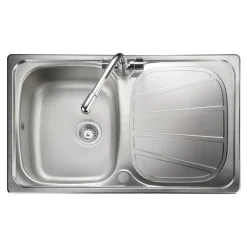 Rangemaster Baltimore Compact 1 Bowl Brushed Stainless Steel sink & Waste Kit with Reversible Drainer - 800 x 508mm
