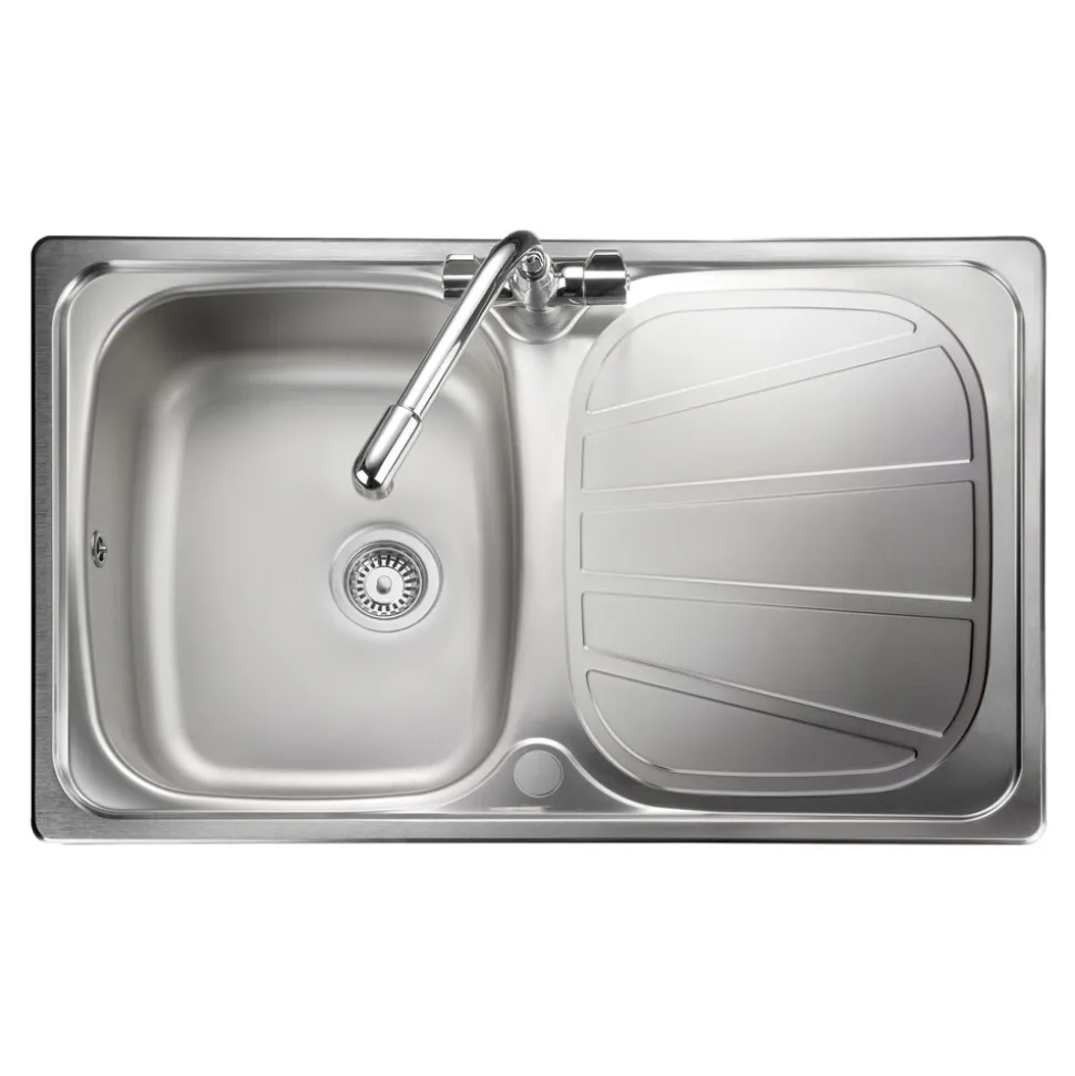 Rangemaster Baltimore Compact 1 Bowl Brushed Stainless Steel sink & Waste Kit with Reversible Drainer - 800 x 508mm