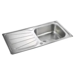 Rangemaster Baltimore Compact 1 Bowl Brushed Stainless Steel sink & Waste Kit with Reversible Drainer - 800 x 508mm