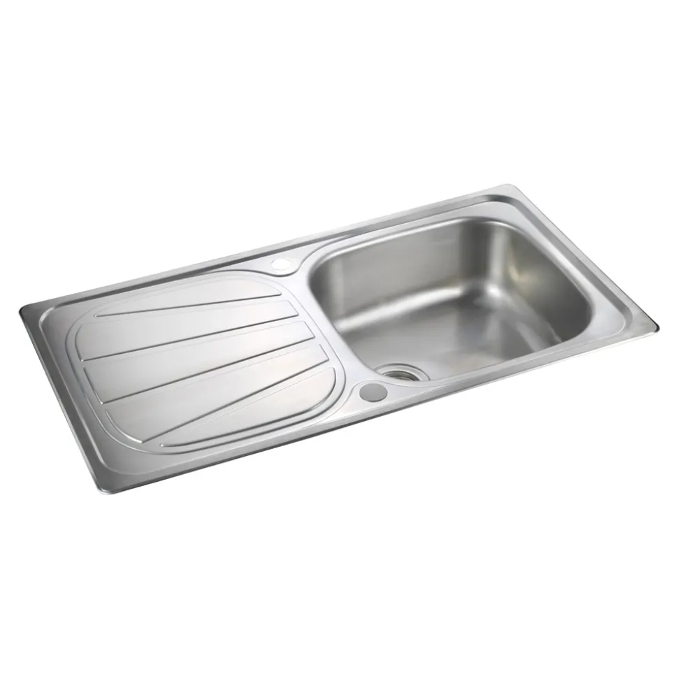 Rangemaster Baltimore Compact 1 Bowl Brushed Stainless Steel sink & Waste Kit with Reversible Drainer - 800 x 508mm