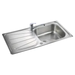 Rangemaster Baltimore Compact 1 Bowl Brushed Stainless Steel sink & Waste Kit with Reversible Drainer - 800 x 508mm