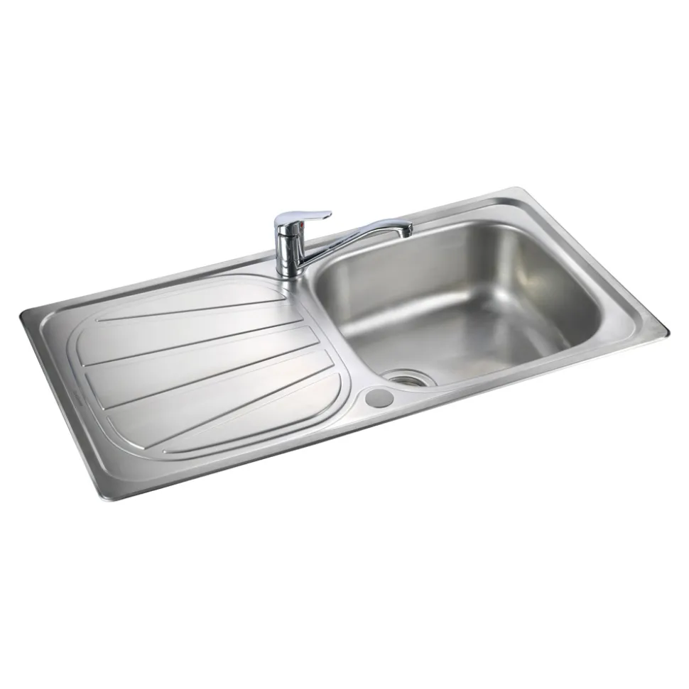 Rangemaster Baltimore Compact 1 Bowl Brushed Stainless Steel sink & Waste Kit with Reversible Drainer - 800 x 508mm