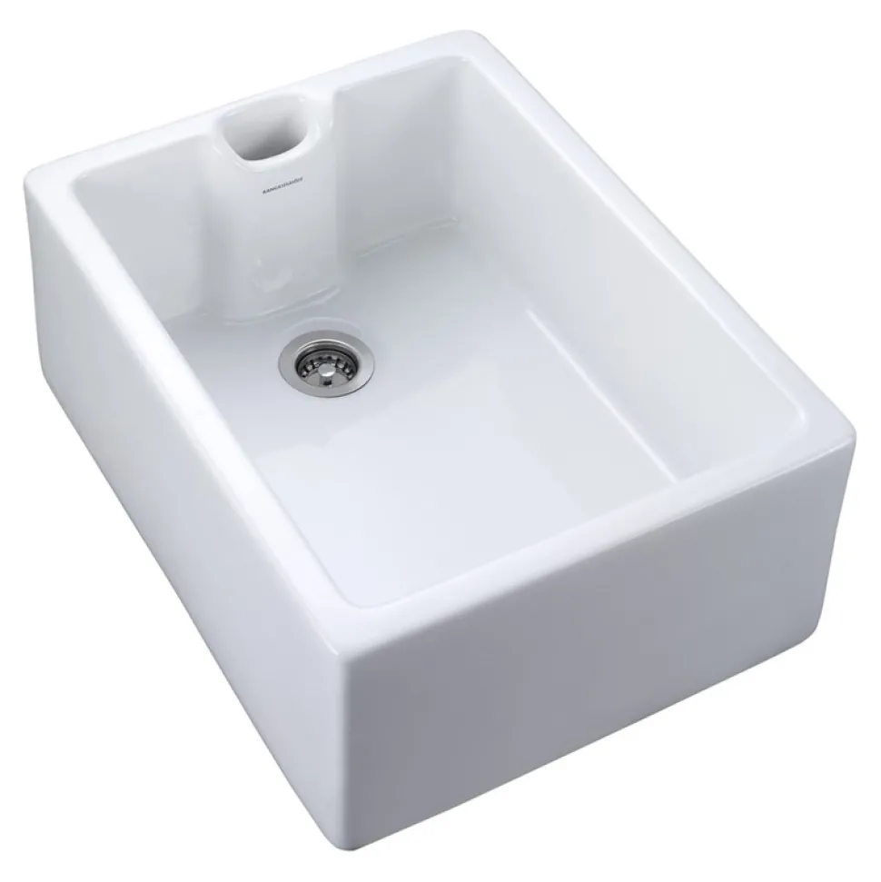 Rangemaster Classic Belfast 1 Bowl White Fireclay Ceramic Sink & Waste and Butler & Rose Carlton Traditional Kitchen Bridge Mixer - Lever Handles