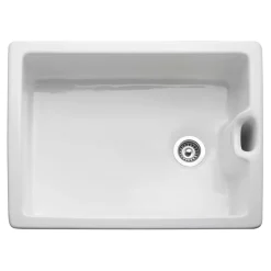 Rangemaster Classic Belfast 1 Bowl White Fireclay Ceramic Sink & Waste and Butler & Rose Carlton Traditional Kitchen Bridge Mixer - Lever Handles