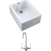 Rangemaster Classic Belfast 1 Bowl White Fireclay Ceramic Sink & Waste and Butler & Rose Victoria Traditional Mono Kitchen Mixer Tap