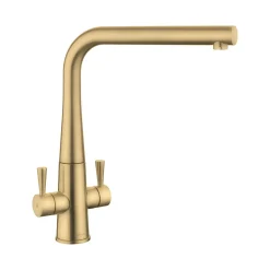 Rangemaster Conical Twin Lever Mono Kitchen Mixer Tap - Brushed Brass