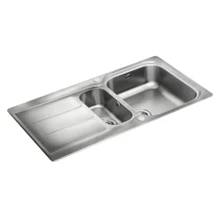 Rangemaster Glendale 1.5 Bowl Brushed Stainless Steel Sink & Waste Kit with Reversible Drainer - 950 x 508mm