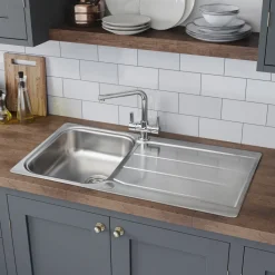 Rangemaster Glendale 1 Bowl Brushed Stainless Steel Sink & Waste Kit with Reversible Drainer - 950 x 508mm