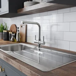 Rangemaster Glendale 1 Bowl Brushed Stainless Steel Sink & Waste Kit with Reversible Drainer - 950 x 508mm